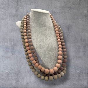 Necklace Layered Choker Wood Beaded Collar Bib Pink Purple Green Vintage